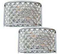 Loops 2 PACK Crystal Cage Wall Light Chrome Glass Shade Modern Twin Bulb Lounge Lamp in Clear Loops Clear