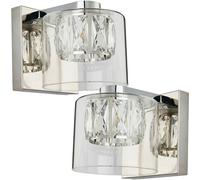 Loops 2 PACK Crystal LED Wall Light Square Chrome & Luxury Shade Glass Lamp Fitting in Clear Loops Clear