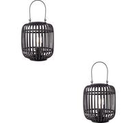 Loops 2 Pack Dark Bamboo Table Lamp - Plywood With Matt Black Paint Shade - 270mm Tall Light - 10W Led E27