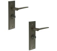 Loops 2 PACK Dark Bronze Door Handle & Backplate with Turn & Release for Bathrooms - Solid Brass Interior Handle