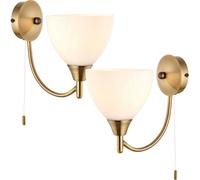 Loops 2 PACK Dimmable LED Wall Light Antique Brass & Frosted Glass Shade Curved Lamp in Clear Loops Clear