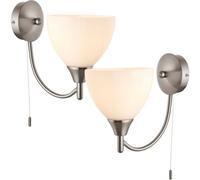Loops 2 PACK Dimmable LED Wall Light Satin Chrome & Frosted Glass Shade Curved Lamp in Clear Loops Clear
