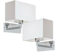 Loops 2 PACK Dimming LED Wall Light Chrome & White Shade Sleek Rectangle Lamp Fitting Loops White