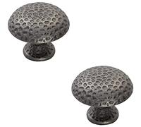 Loops 2 Pack | Dimpled Mushroom Cupboard Door Knob - 38mm Dia - Antique Steel Cabinet Handle | Small Cupboard Door Knob - Wardrobe Cabinet Pull Handle - Suitable for Lightweight Internal Doors