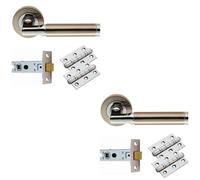 Loops 2 Pack - Door Handle & Latch Pack Set- Chrome & Nickel Straight Bar Screwless Round Rose Kit