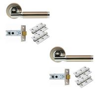 Loops 2 PACK - Door Handle & Latch Pack Set- Chrome & Nickel Straight Bar Screwless Round Rose Kit