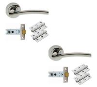 Loops 2 PACK - Door Handle & Latch Pack Set- Polished Chrome Slim Curved Screwless Round Rose Kit