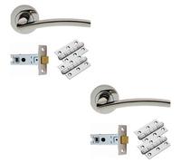 Loops 2 Pack - Door Handle & Latch Pack Set- Polished Chrome Slim Curved Screwless Round Rose Kit