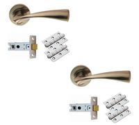 Loops 2 Pack - Door Handle & Latch Pack Set- Satin Nickel Curved Flaired Screwless Round Rose Kit
