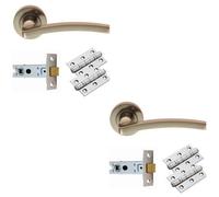 Loops 2 Pack - Door Handle & Latch Pack Set- Satin Nickel Slim Curved Screwless Round Rose Kit
