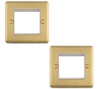 Loops 2-Pack Double Gang Euro Module Wall Face Plate Frame Satin Brass & White 25X50mm