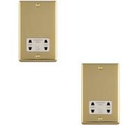 Loops 2-Pack Dual-Voltage Shaver Twin Socket Wall Plate, Polished Brass With White Trim, 86 X 145mm