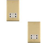 Loops 2-Pack Dual-Voltage Shaver Twin Socket Wall Plate Satin Brass With White Trim 86 X 145mm
