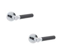 Loops 2 Pack Elegant Black Leather Door Handle With Polished Chrome Finish - Interior Handle