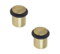 Loops 2 Pack Elegant Chamfered Door Stops In Satin Brass For Protection And Style - Solid Brass & Rubber Stopper