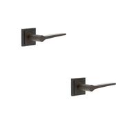 Loops 2 Pack Elegant Dark Bronze Door Handle On Square Stepped Rose For Classic And Modern Interiors - Solid Brass Interior Handle