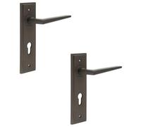 Loops 2 Pack Elegant Dark Bronze Euro Backplate Door Handle For Modern Homes - Solid Brass Interior Handle
