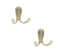 Loops 2 Pack Elegant Double Robe Hook In 53mm Antique Brass Finish - Wall Mounted Clothing Hook