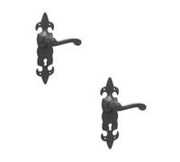 Loops 2 Pack Elegant Fleur De Lys Black Door Handle With Lockplate For Classic Homes - Interior Lever On Backplate