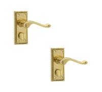 Loops 2 Pack Elegant Georgian Suite Door Handle With Privacy Plate In Polished Brass - Interior Lever On Backplate
