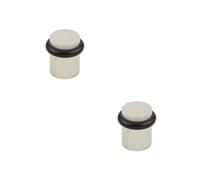 Loops 2 Pack Elegant Knurled Floor Mounted Doorstops In Polished Nickel - 40mm Diameter - Solid Brass & Rubber Stopper