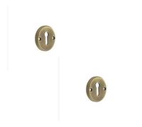 Loops 2 Pack Elegant Knurled Keyway Escutcheon In Antique Brass For Stylish Doors - Solid Brass Key Hole Cover