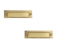 Loops 2 Pack Elegant Polished Brass Postal Knocker 250X76mm For Stylish Entryways - External Front Door Letter Box Plate