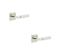 Loops 2 Pack Elegant Polished Nickel Door Handle On Square Rose - Solid Brass Interior Handle