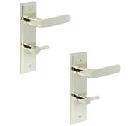 Loops 2 Pack Elegant Polished Nickel Door Handle With Backplate For Bathrooms - Solid Brass Wc Handle