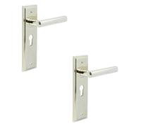 Loops 2 Pack Elegant Polished Nickel Door Handle With Euro Backplate For Homes - Solid Brass Interior Lever