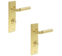 Loops 2 Pack Elegant Satin Brass Bathroom Door Handle With Backplate And Turn Release - Solid Brass Interior Lever Handle