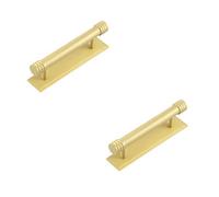 Loops 2 Pack Elegant Satin Brass Cabinet Handle With Stepped Backplate - 96mm Ctrs - Kitchen Drawer Pull Handle