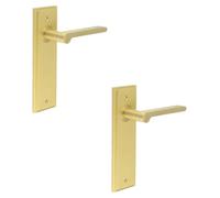 Loops 2 Pack Elegant Satin Brass Door Handle Latch Backplate For Modern Interiors - Solid Brass Interior Handle