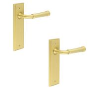 Loops 2 Pack Elegant Satin Brass Door Handle Latch With Versatile Backplate Options - Solid Brass Interior Handle