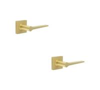 Loops 2 Pack Elegant Satin Brass Door Handle On Square Rose For Classic And Modern Interiors - Solid Brass Interior Handle