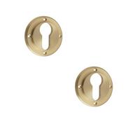 Loops 2 Pack Elegant Satin Brass Euro Profile Escutcheons With Keyway Design - Solid Brass Key Hole Cover