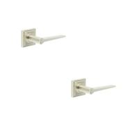 Loops 2 Pack Elegant Satin Nickel Door Handle On Square Stepped Rose For Modern And Classic Interiors - Solid Brass Interior Handle