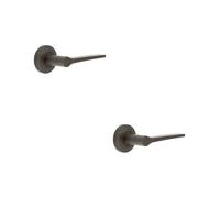 Loops 2 Pack Elegant Solid Brass Door Handle On Chamfered Rose In Dark Bronze Finish - Solid Brass Interior Handle