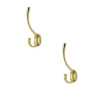 Loops 2 Pack Elegant Solid Brass Hat And Coat Hook - 142mm Polished Finish - Wall Mounted Clothing Hook