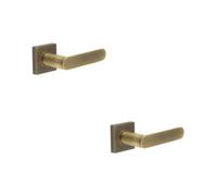 Loops 2 Pack Elegant Square Plain Door Handle In Antique Brass Finish - Solid Brass Interior Handle