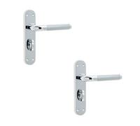 Loops 2 Pack Elegant Twin Suite Door Handle Set In Polished And Satin Chrome Finish Interior Lever On Backplate