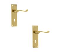 Loops 2 Pack Elegant Victorian Scroll Door Handle In Polished Brass Finish - Interior Lever On Backplate