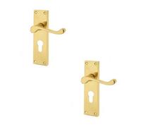 Loops 2 Pack Elegant Victorian Scroll Door Handle With Euro Profile Lockplate In Polished Brass Finish - Interior Lever On Backplate