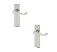 Loops 2 Pack Elegant Victorian Scroll Door Handle With Long Latchset In Satin Chrome Finish - Interior Lever On Backplate