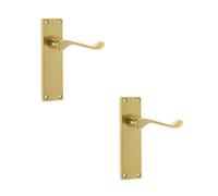 Loops 2 Pack Elegant Victorian Scroll Door Handle With Long Polished Brass Latchset Plate - Interior Lever On Backplate