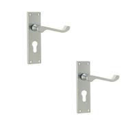 Loops 2 Pack Elegant Victorian Scroll Door Handle With Satin Chrome Finish For Euro Profile Locks - Interior Lever On Backplate