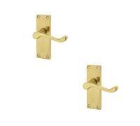 Loops 2 Pack Elegant Victorian Scroll Door Handle With Short Latchset In Polished Brass - Interior Lever On Backplate