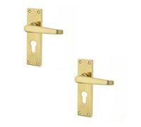 Loops 2 Pack Elegant Victorian Straight Door Handle In Polished Brass For Euro Profile Lockplates - Interior Lever On Backplate