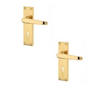 Loops 2 Pack Elegant Victorian Straight Door Handle With Lockplate In Polished Brass Finish - Interior Lever On Backplate