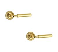Loops 2 Pack Elise Polished Brass Door Handle On Rose - Modern Design - Interior Handle